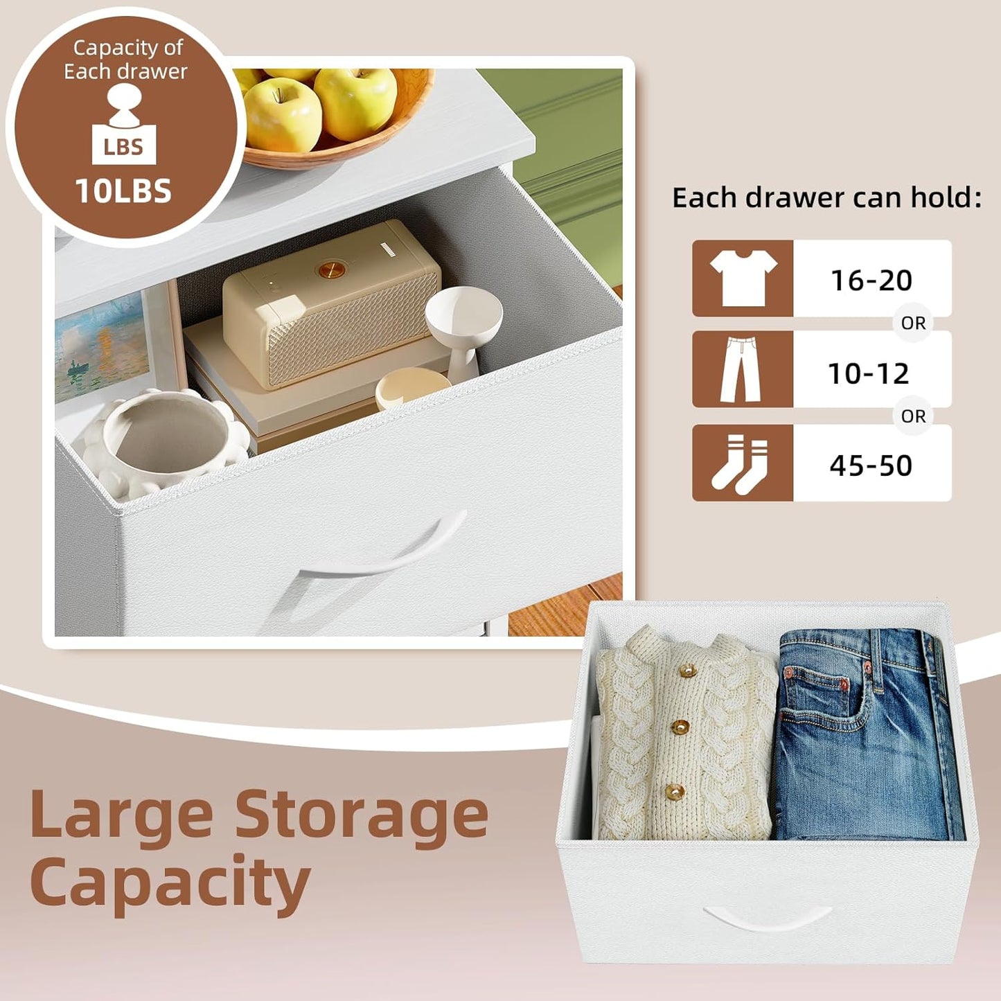 4-Drawer Fabric Dresser with Steel Frame and Wood Top