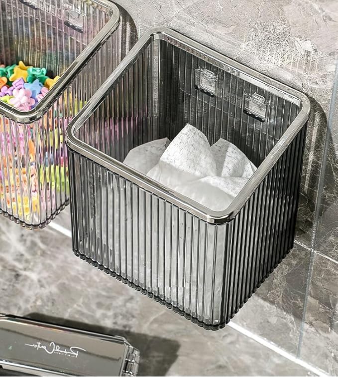 Adhesive Floating Wall Shelves – No Tools Needed for Installation | Perfect for Organizing Makeup, Toiletries & Home Accessories (GreyBody_SilverEdge_Large)