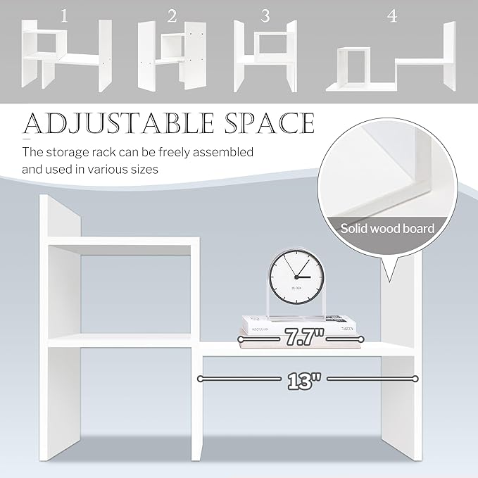 Jerry & Maggie Desktop Organizer Office Storage Rack Adjustable Wood Display Shelf Birthday Gifts Toy Home Decor Free Style Rotation Display True Natural Stand Shelf (White/2 Pack)