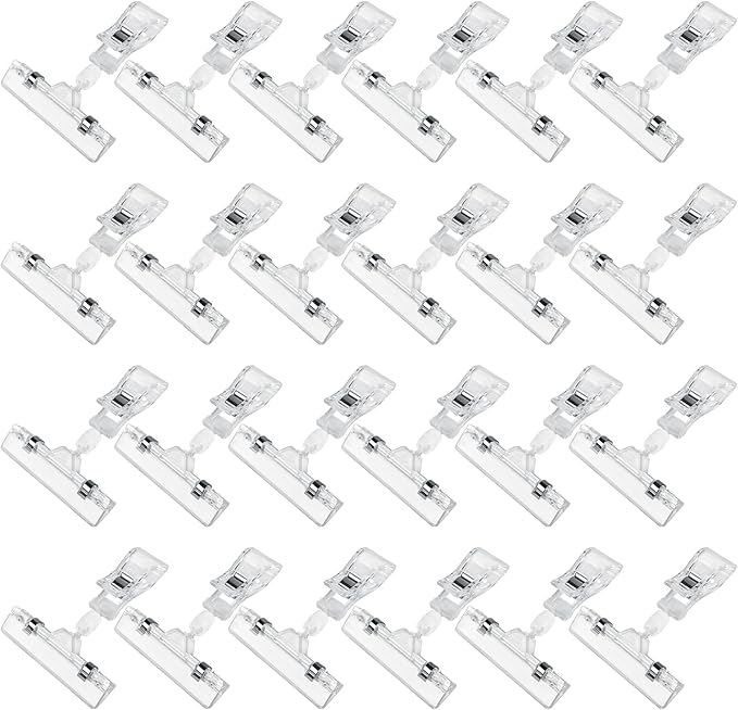 Clear Sign Clips on Merchandise Display 24 Pack Plastic Label Pop Clips on Sign Holder Shelf Double Sided Swivel Price Tag Clips on Clothing Rack Signs Rotatable Menu Clips for Sale Retail Display