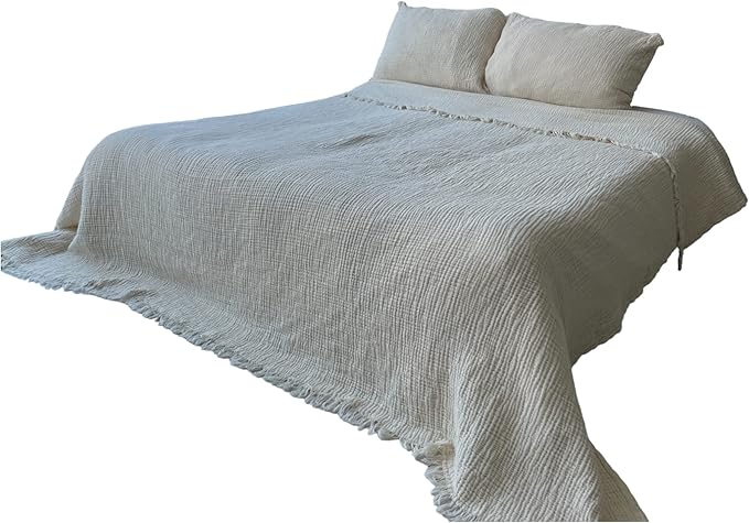 100% Cotton Muslin Throw Blanket, 4 Layers Bedspread, Soft Turkish Cotton Muslin Bed Cover, Reversible Coverlet, Ivory (Twin Size 63x90-160x230cm)