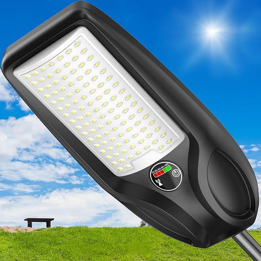 TENKOO Solar Street Lights Outdoor 6000W Solar Parking Lot Lights, 350000 Lumen Street Light with Motion Sensor LED Wide Angle Lamp Waterproof IP67 Commercial Lighting for Yard