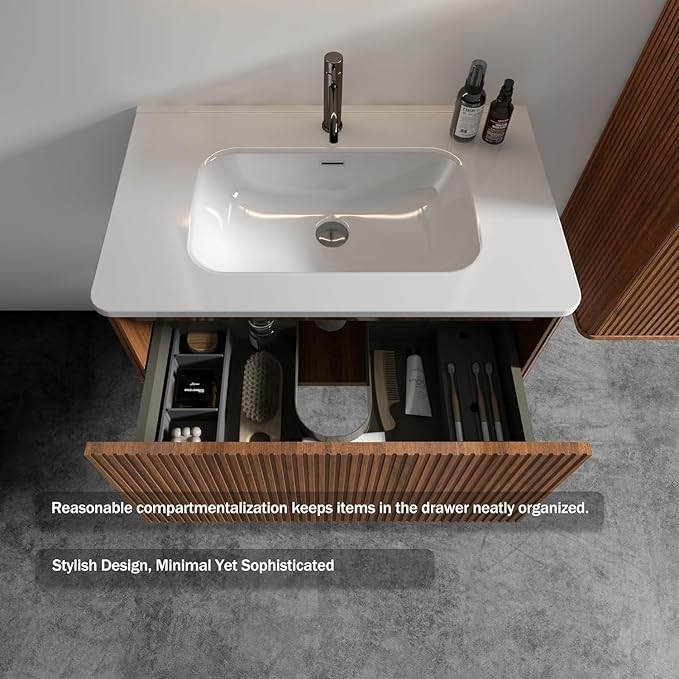 Bathroom Vanity with Sink,Large Storage Wall Mounted Floating Bathroom Vanity with Overflow for Modern Bathroom, One-Piece Sink Basin Minimalist Bathroom Sink Cabinet KD