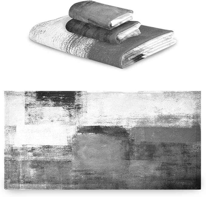 Black and White Bath Towels Set,3 Piece Modern Abstract Black Grey Towels Set(1 Bath Towel 1 Hand Towel 1 Washcloth),Soft Absorbent Decorative Bathroom Towels for Bath,Fingertip,Hair,Face
