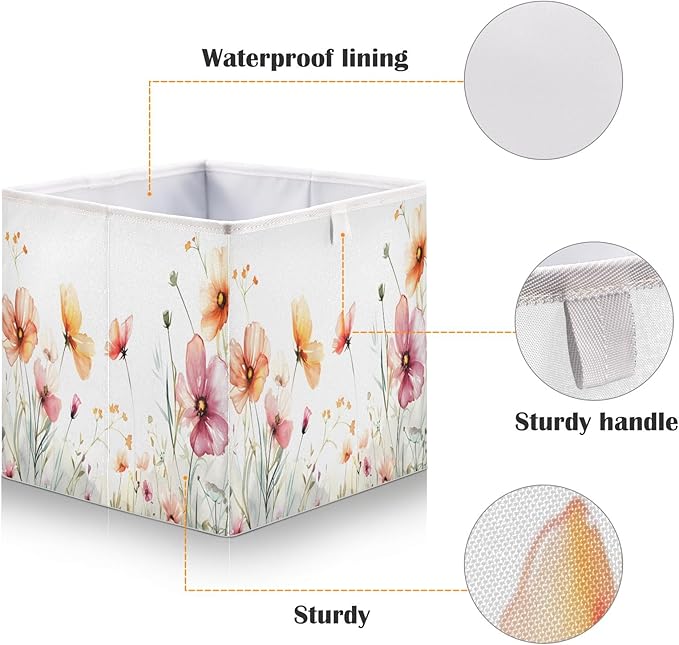 Bolaz Flowers on White Background Closet Organizers Storage Cubes Storage Bins Shelf Baskets Containers for Home Room Office,Rectangle