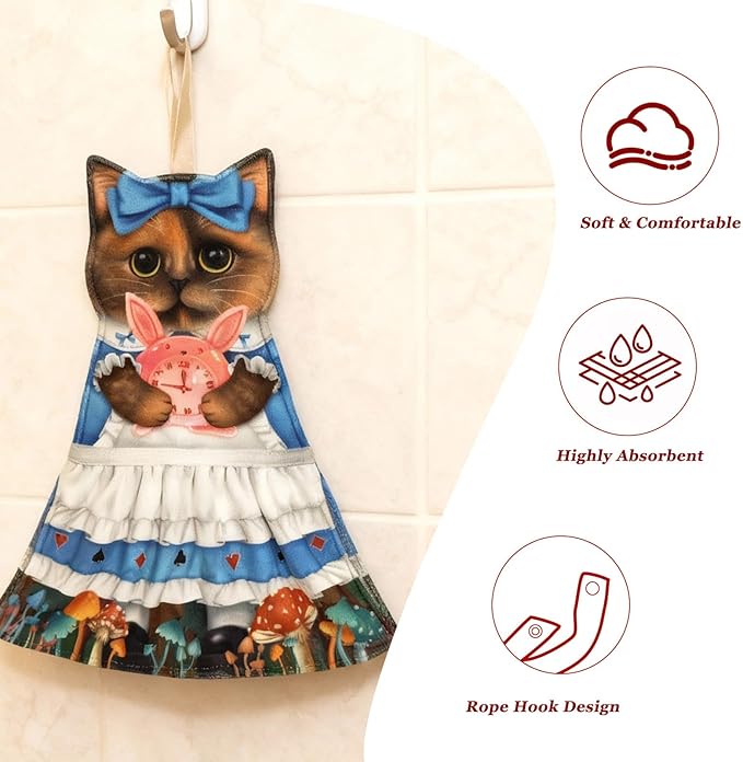 PAT JUUMG Cat Hand Towels, Cute Decorative Hanging Face Towels for Bathroom Kitchen, Super Absorbent Soft, Cat Lovers Gifts for Women, Housewarming for People Who Love Cats