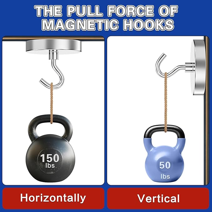 6Pack Strong Magnetic Hooks Heavy Duty, Magnet Hooks, 150lbs Metal Magnetic Hooks for Cruise Cabins, Magnet with Hooks, Magnet Hook, Magnetic Hook for Hanging, Refrigerator, Garage