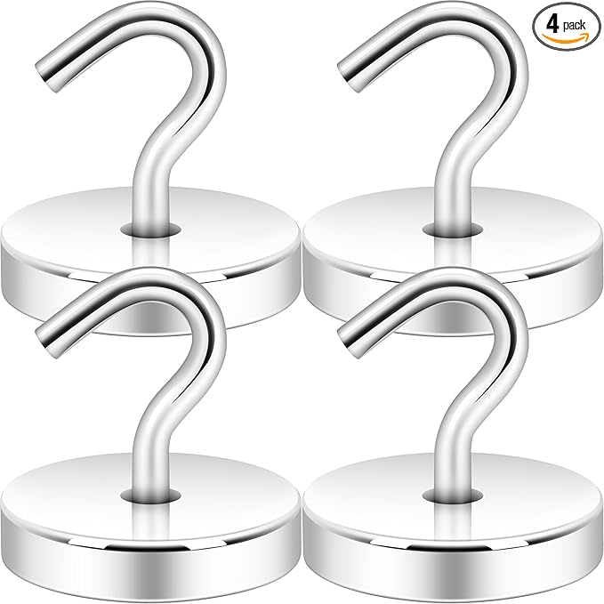 Neosmuk Magnetic Hooks, Heavy Duty 170lb Strong Magnets for Cruise Cabins, Ship Essentials, Large Metal Hooks for Hanging on Fridge(Silver,Pack of 4)