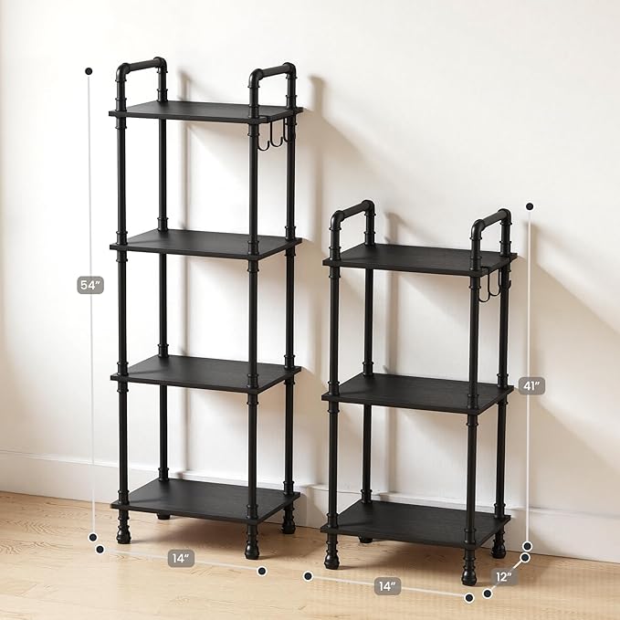 Aduanbang 4-Tier Industrial Pipe Ladder Shelf, Vintage Style Bookshelf, Freestanding Storage Rack Organizer for Living Room, Bedroom, Kitchen (Black(4-Tier))