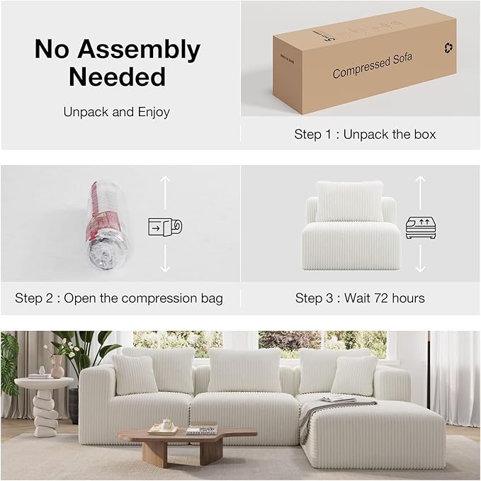 Novilla 106" Modular Sectional Sofa, Modern Cloud Sectional Couch with Smarts Coil® Support, L-Shape Boneless Couch for Living Room Apartments Bedroom, No Assembly Required, Beige (5 Seat)