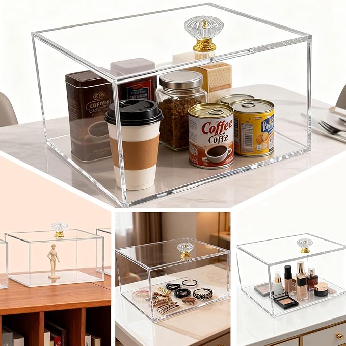 Acrylic Storage Box with Lids 7.9 x 6.9 x 4.3 inches Transparent Square Container Suitable for Office and Home Use Mini Cube Storage Box for Jewelry, Stationery, and Small Toys