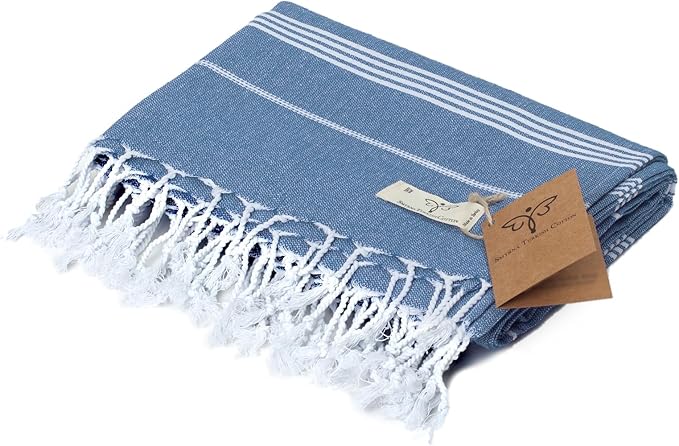 SMYRNA TURKISH COTTON Classical Series Throw Blanket 50x60, Outdoor Blankets, Throws and Blankets for Couch, Sofa, Bed, Chair, Beach Picnic, Travel Boho Turkish Blanket, Dark Blue