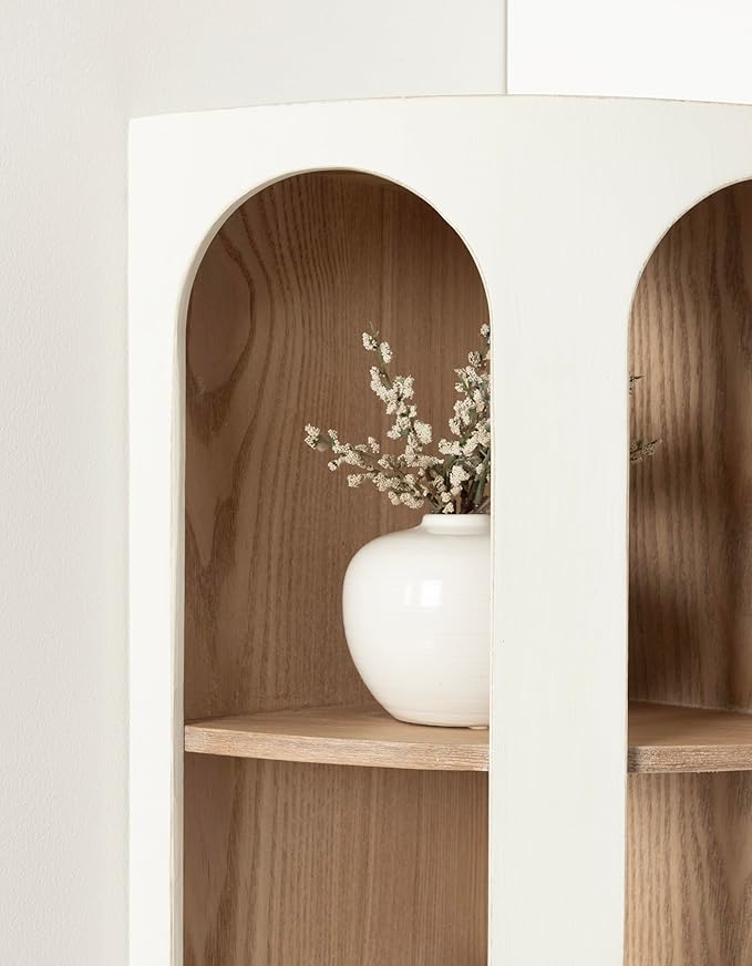 Kate and Laurel Elloree Modern Corner Shelf Cabinet for Storage and Display, 16 x 11 x 24, White and Natural, Transitional Corner Storage for Use as Living Room Shelving or Bedroom Storage Design