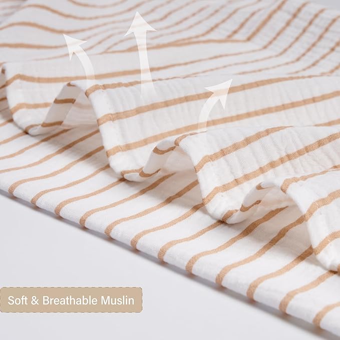 Meracorallo Muslin Swaddle Blanket, 100% Cotton Receiving Blanket Soft and Breathable Swaddle Wrap for Baby Boys and Girls (Neutral Stripe)