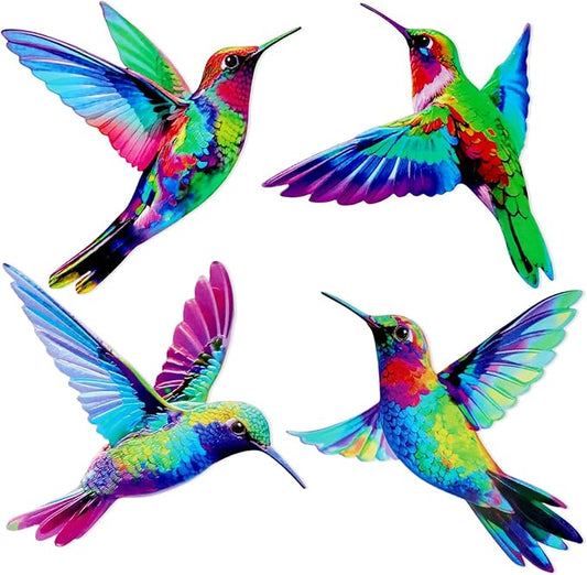 4 Pcs Metal Wall Art, Wall Decor for Bedroom, Rustic Hummingbirds Hanging Decorations for Garden Living Room Balcony Patio Fence Indoor Outdoor, 8.66L x 8.26W