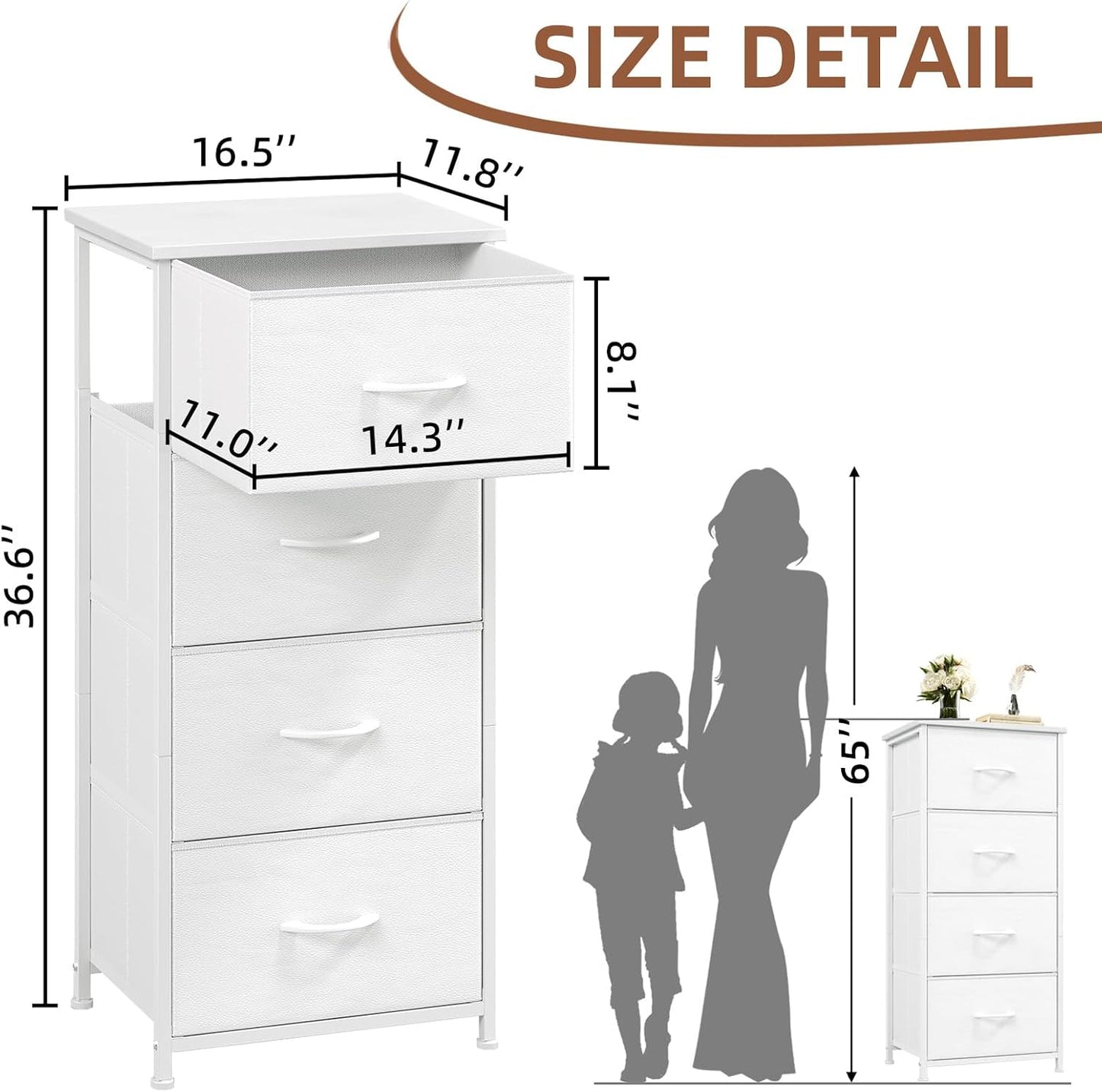 4-Drawer Fabric Dresser with Steel Frame and Wood Top