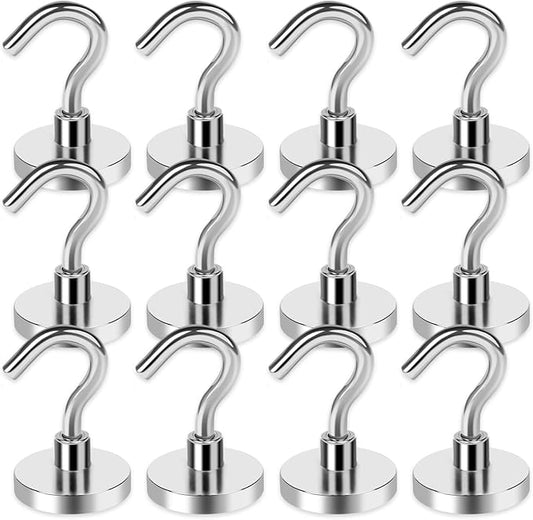 LOVIMAG Strong Magnetic Hooks, 50LBS Neodymium Magnets with Hooks Magnetic Hooks Cruise for Refrigerator, Powerful Magnet Hooks Magnetic Hanger for Hanging, Grill, Locker,Kitchen, Metal Door-12 Pack