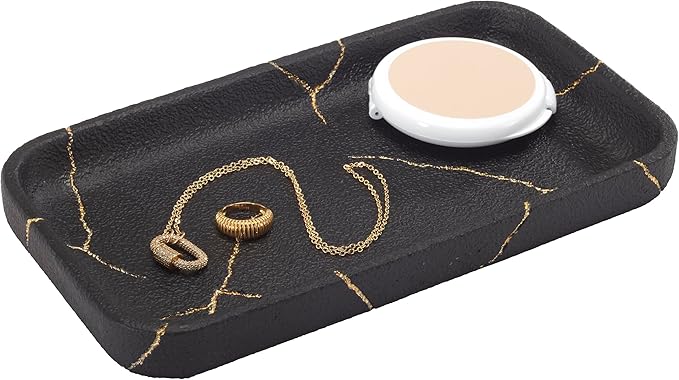 Nicole Miller - Bathroom Set, 3pc Resin Countertop Accessories, Dorm Room Essentials (Sydney Collection, Black/Gold)