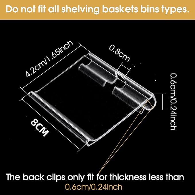 50pcs Labels for Storage Bins Plastic Label Clip, Basket Labels Clip On Wire Shelf Price Label Holder Merchandise Sign Display Holder, 50pcs Label Insert Included (3.15IN*1.57IN)