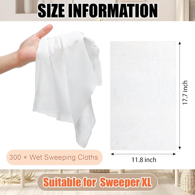 300 Counts Sweeper Wet Mopping Cloths Compatible with Swiffer 17.7'' x 11.8'' Large Wet Mop Pads Refills XL Disposable Floor Wipes Duster for Sweeping Scrubbing Cleaning Wood Hardwood Tile