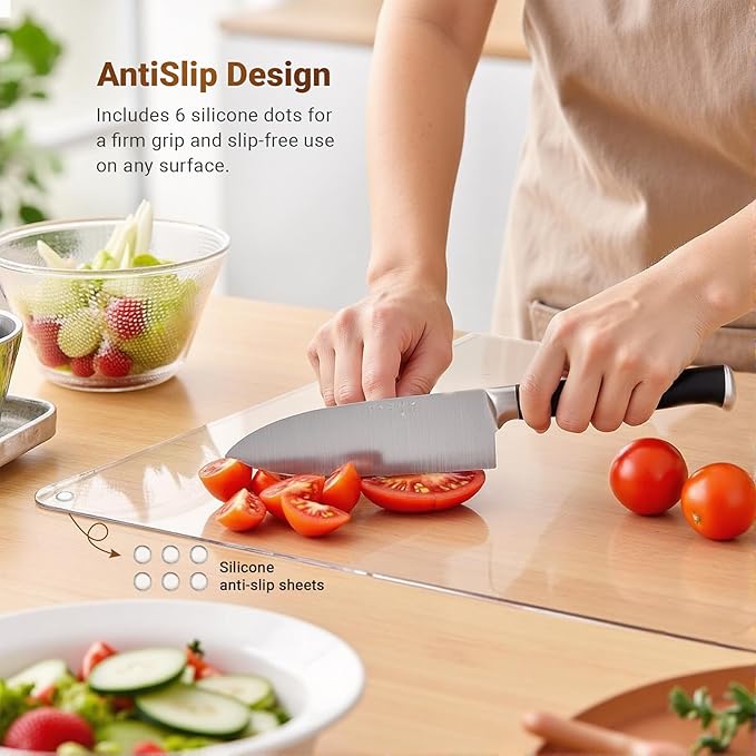 Acrylic Cutting Board with Counter Lip, 17.5x13.5 Inch Clear Cutting Boards for Kitchen Counter, Large Cutting Board Non Slip for Countertop Protector, Apartment Essentials Kitchen Decor Gifts