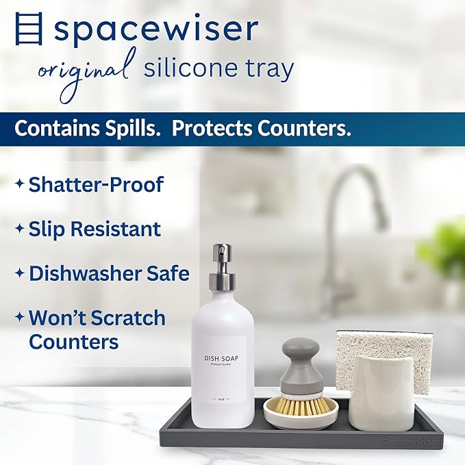 Countertop and Vanity Tray - 11.7" Silicone Bathroom Tray Countertop, Dish Soap Trays for Kitchen Counter, Sink Organizer Caddy Accessories, Toilet Plant Shower Makeup Mat Oil Holder