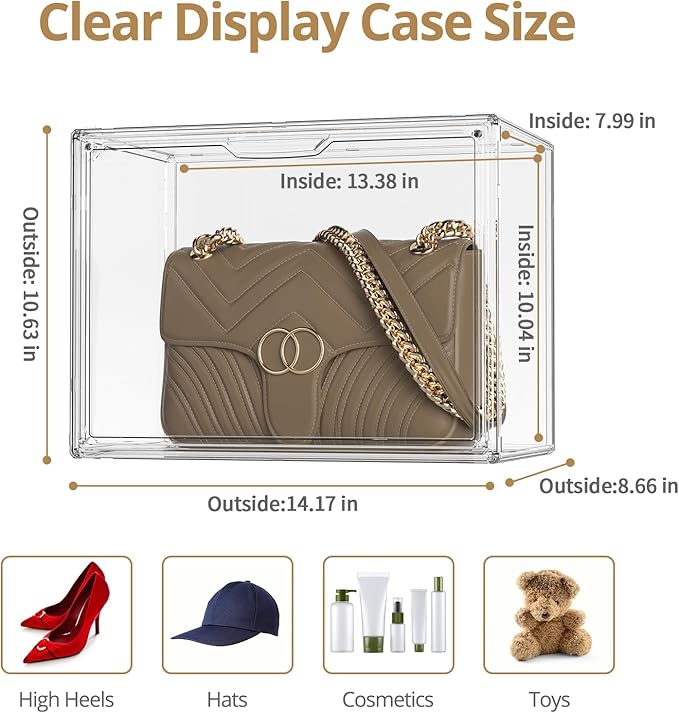 Clear Plastic Storage Bins - Acrylic Display Case with Magnetic Door, Purse Organizer for Closet: Stackable Display Box for Collectibles, Book, Cosmetic, Figures Showcase(1 Pack)