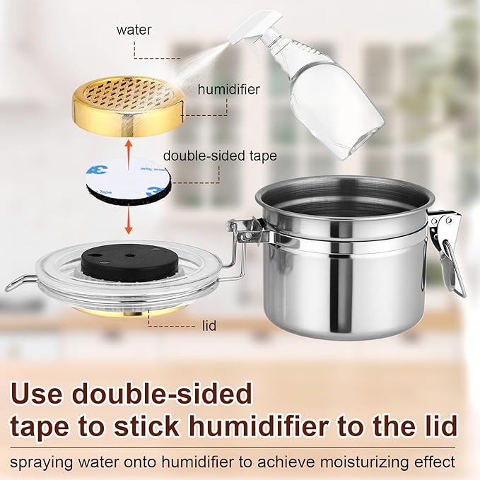 3 Pcs 17 oz Stainless Steel Container with Hygrometer & Humidifier Kitchen Food Storage Jar with Sealed Lid Airtight Coffee Canister for Coffee Bean, Tea, Candy, Snacks, Cereal Storage