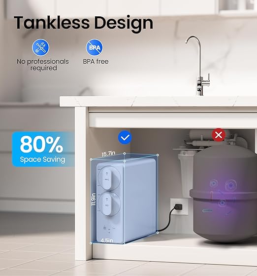 Reverse Osmosis System, 10-Stage 600 GPD Tankless Reverse Osmosis Water Filter, Under Sink RO Water Filtration System with Smart LED Faucet, NSF/ANSI 42 & 58 Certified, 3:1 Pure to Drain