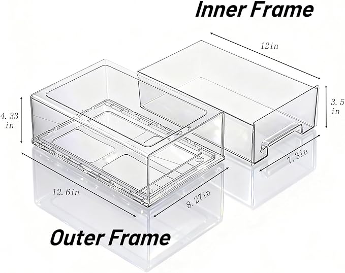 PeJeyiee 2 Pack Stackable Pull-Out Storage Drawers，Plastic Clear Organizer Bins with Handles，Easily Clean for Craft, and Toy Organization，Kitchen Undersink，Cabinet，Fridge，Closet，Pantry，Office，Bathroom