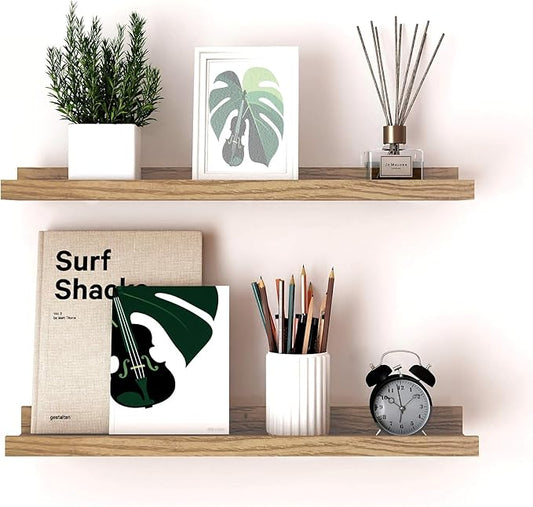Floating Shelves for Wall Decor, Long Wall Mounted Storage Shelf for Bedroom, Living Room, Bathroom, Kitchen, Nursery, Display Picture Ledge Shelf with Lip Set of 2-24 Inches, Oak