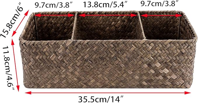 Hipiwe Seagrass Nesting Storage Basket - 3 Compartment Hand-Woven Wicker Toilet Paper Storage Bin Bathroom Organize Basket for Shelves, Kitchen Cabinets, Bathroom, Closets Organizer