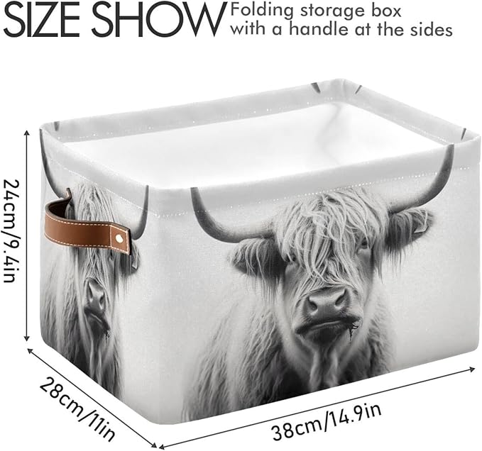 Storage Basket Highland Cow Storage Bin Cube with Handles Foldable Storage Baskets for Shelves Living Room Home Decor 1PC