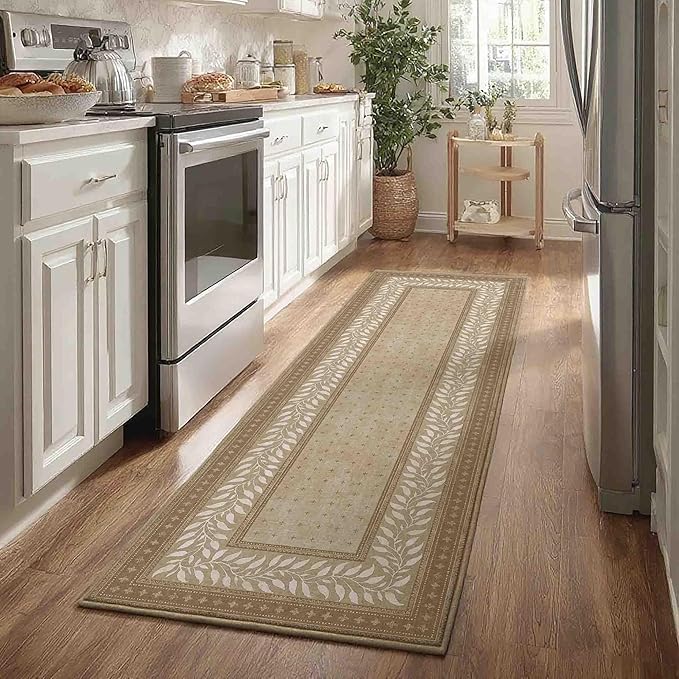 NICETOWN 2x8 Runner Rug for Kitchen and Hallway, Natural Machine Washable Thin Non-Slip Kitchen Runner Rug Soft Foldable Indoor Mat for Bathroom Laundry Room