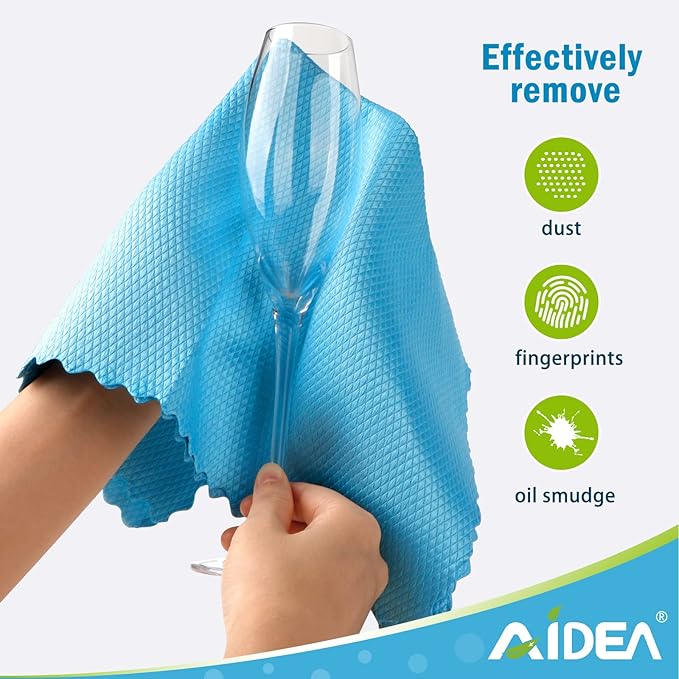 AIDEA Microfiber Glass Cleaning Cloths-8PK, 16"x16" Premium Microfiber Glass and Window Cleaner, Lint Free Quickly Clean Windows, Glasses, Windshields, Mirrors, Stainless Steel