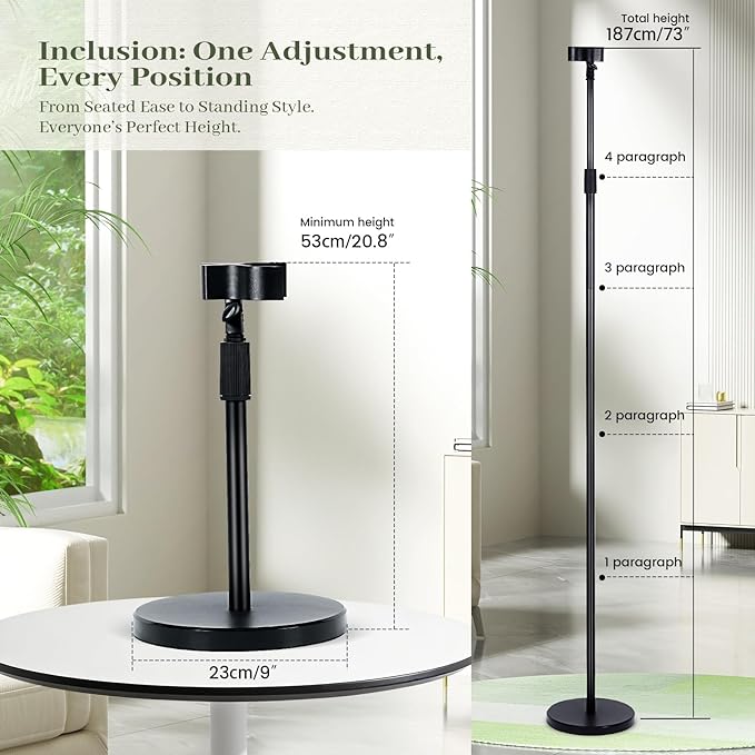 INNOLIFE Hair Drye Stand, Adjustable Height Handsfree Blow Dryer Holder with 180° Rotation, Floor Standing Hairdryer Holder - Black