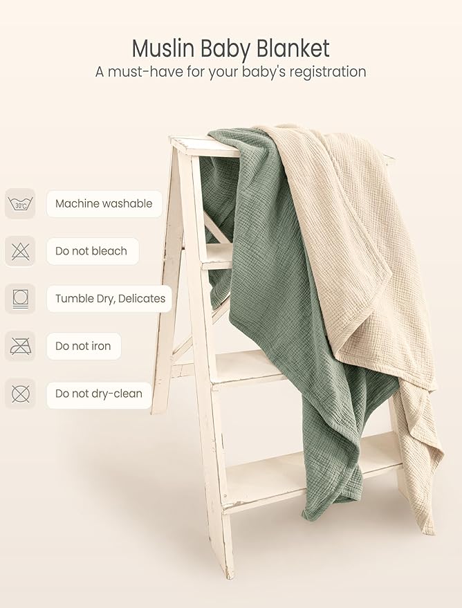 lulumoon Muslin Quilt Blanket, Crib Blanket for Baby and Toddler,47x47 Inches(Ivory)