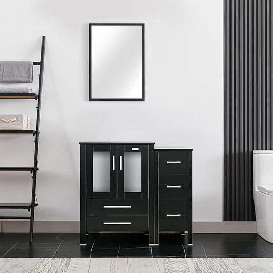 eclife 36" Modern Bathroom Vanity Sink Combo Freestanding Cabinet with Small Side Cabinet, Without Vessel Sink, Faucet, Drain (Black Vanity Only)