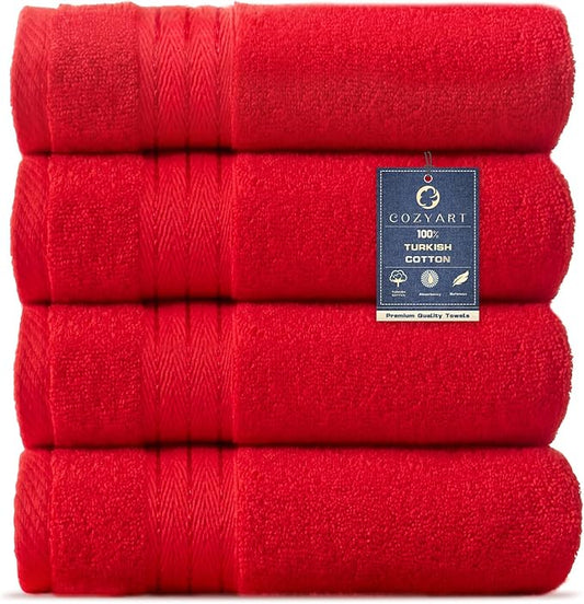 COZYART Red Hand Towels for Bathroom 4 Pcs, 13x30 Cotton Guest Hands Towel Set Super Soft Highly Absorbent Durable 650 GSM for Daily Use
