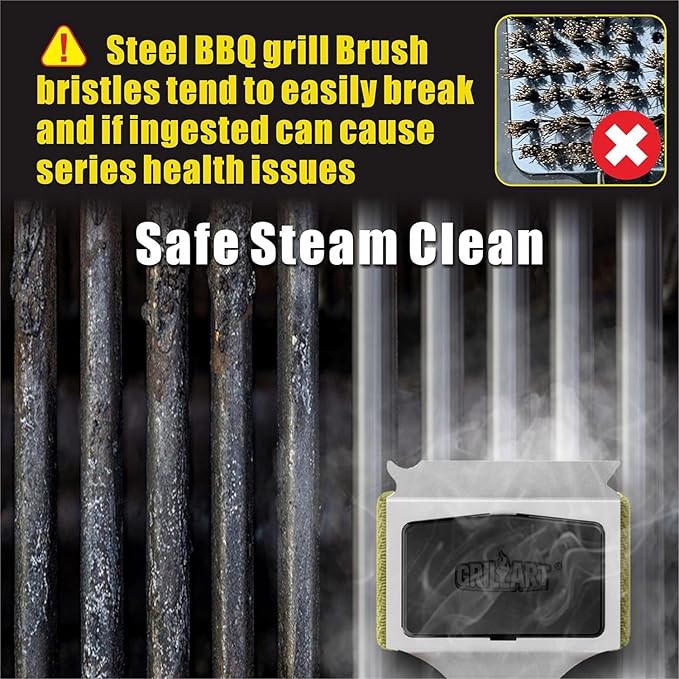 Grill Brush Bristle Free, Replaceable BBQ Cleaning Head (No Handle), Safe Replacement Cleaning Pad for Cast Iron/Stainless-Steel Grates - Black