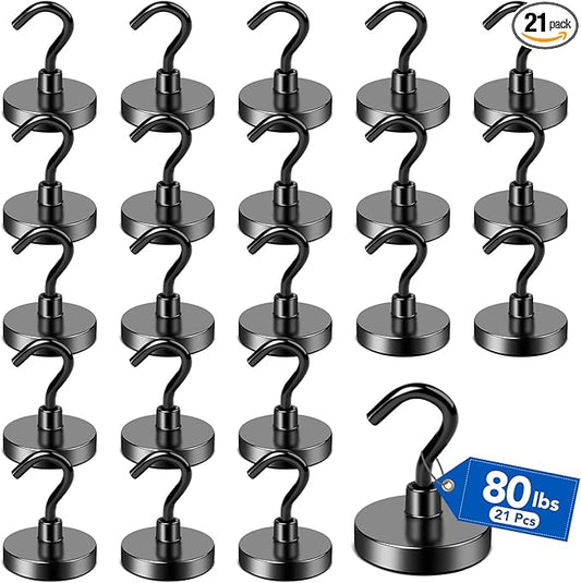 LOVIMAG Magnetic Hooks for Cruise Cabins, 80Lb Magnet Hooks, Cruise Essentials, Locker Accessories, Classroom Must Haves, Black Magnetic Hooks for Hanging, Refrigerator, Classroom, Whiteboard -21Pack