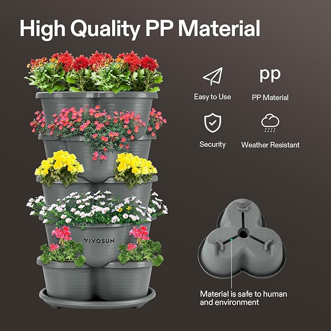 2-Pack 5 Tier Vertical Gardening Stackable Planter and 0.5Gal Handheld Garden Sprayer, 2L Pump Sprayer, 68 Oz Water Spray Bottle with Safety Valve, Adjustable Nozzle
