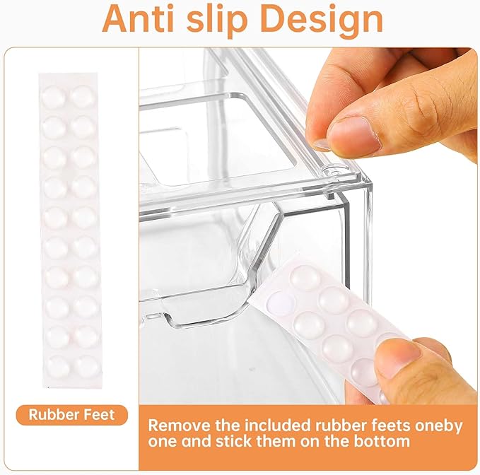 8 Pack Stackable Makeup Organizer, 4.4'' Tall Acrylic Bathroom Makeup Organizer and Storage Drawer with Pull-out Handle, Clear Plastic Storage Bins for Vanity,Pantry,Desk,Undersink,Kitchen