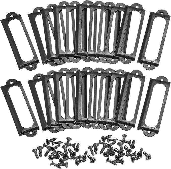 uxcell Metal Label Holders, 60x17mm 60pcs File Name Card Tag Label Holder Frame for Office Library Drawer Cabinet Shelves, Black