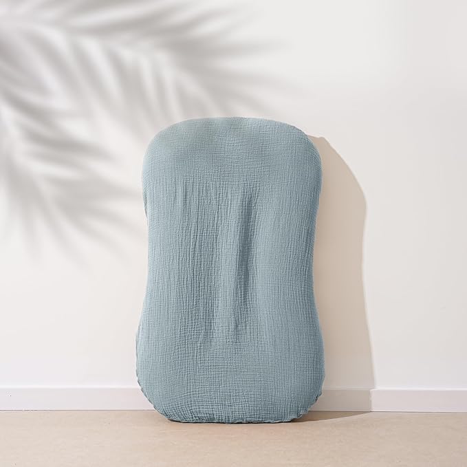Muslin Baby Cover for Newborn, Soft and Breathable 100% Cotton Lounger Slipcover Neutral, Pack of 2(Blue, Grey)