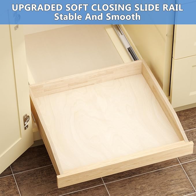 ROOMTEC Pull Out Cabinet Organizer with Soft Close, 16-1/2" W x 21" D, Pull Out Cabinet Drawer for Kitchen cabinets, Pull Out Cabinet Shelf, Finished, Bottom Assembly