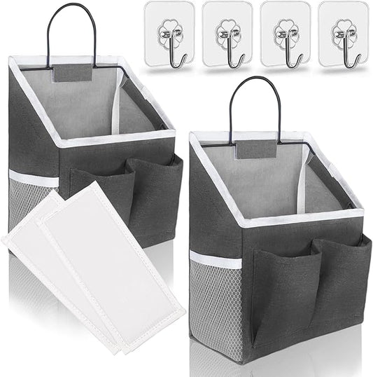 2pcs Wall Hanging Baskets for Organizing, Hanging Storage Bag as Over the Door Organizer, Wall File Organizer, Rv Storage and Organization. For Bedroom, Office, Camper (Black-Upgraded)