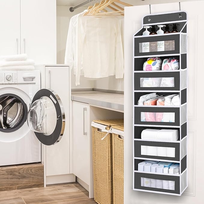 2 Pack Over The Door Organizer Storage, 5 Shelf Hanging Door with 5 Large Capacity Pockets, Anti Tilt 48 lb Load Behind Door Organizer for Bedroom, Bathroom, Pantry, Nursery