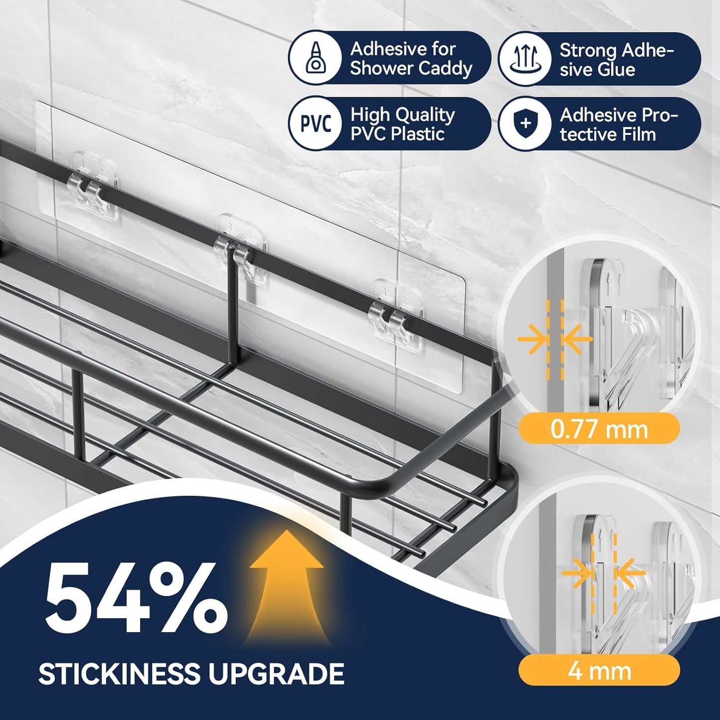 9-Pack Shower Caddy Adhesive Replacement — Transparent Shower Adhesive Strips, No Drilling Hooks for Bath Storage Shelves, Kitchen Racks, Basket & Soap Holder