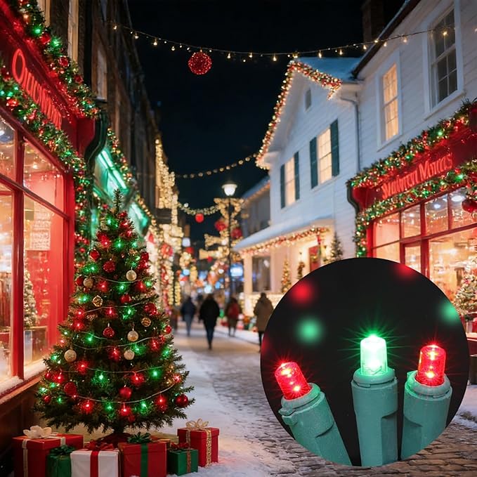 LAMPHOME Red Green Christmas Lights, Christmas Decorative Mini Lights,100LED 21.6FT Indoor Christmas Tree Lights, Outdoor Fairy Starry String Lights Plug in for Tree House Yard Outside Xmas Decor